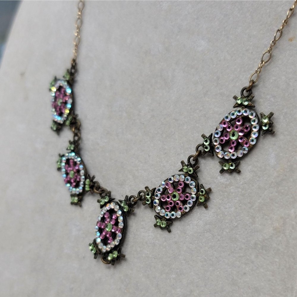 Top Shelf Rhinestone Necklace Pink & Green Choker